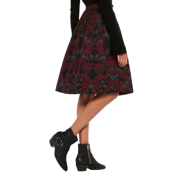 Scotch & Soda Floral Mid Rise A-Line Pleated Black Red Midi Skirt Size XS - Picture 14 of 14